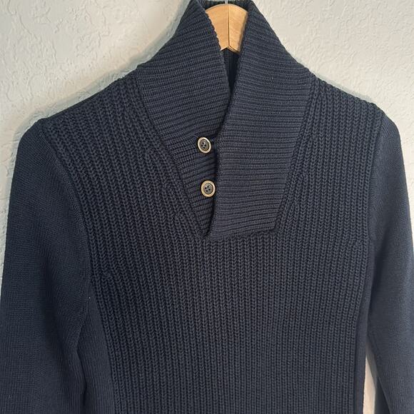 NEW H&M Navy Blue Fisherman Sweater Shawl Collar Long Sleeve Fall XS Preppy Wool - Picture 2 of 7